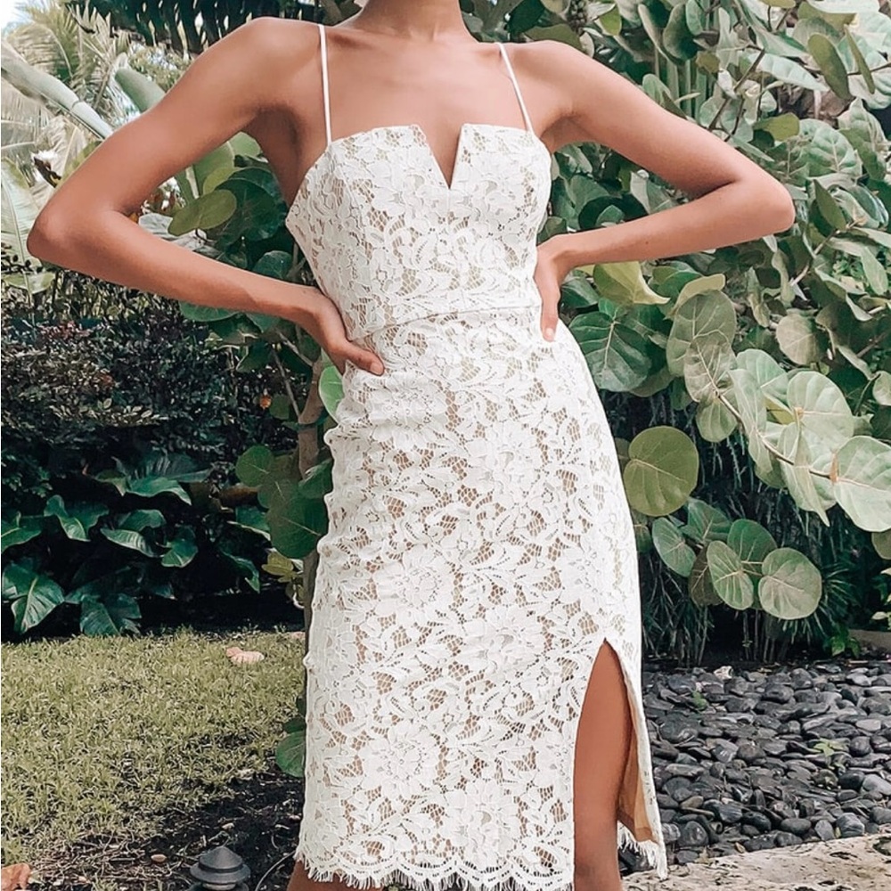 Lulu's Ivory Lace Midi Dress